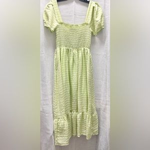 Women Shirred Midi Casual Dress, Lime